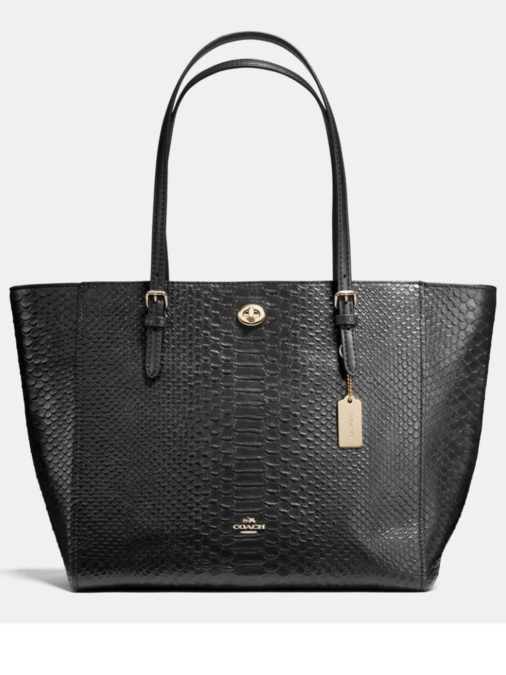 Coach Turnlock Snake Embossed Leather Tote